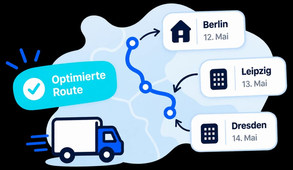 Route mit mehreren Stationen, auf der zwei Umzüge liegen